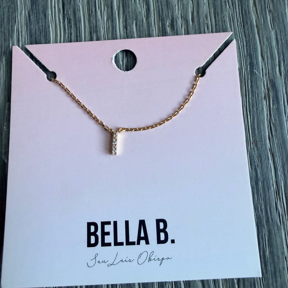 Rhinestone Gold Initial Charm Necklace "I" - Picture 2 of 3